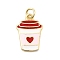 Brass Pendants, Cup with Heart Pattern Charms, with Enamel, with Jump Ring, Golden, 17x12x2mm, Hole: 3.2mm