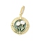 Brass Enamel Pendants, with Natural Freshwater Pearls and Brass Micro Pave Cubic Zirconia Clasp, Flat Round with Flower Charm, Medium Aquamarine, 25x23x7mm, Hole: 8x5mm