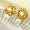 304 Stainless Steel Stud Earrings, with Shell Pearl for Women, Flower, Real 18K Gold Plated, 37x24mm