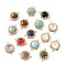 Natural & Synthetic Mixed Gemstone Faceted Connector Charms, Brass Micro Pave Clear Cubic Zirconia Flat Round Gems Links, Golden, Rack Plating, Mixed Dyed and Undyed, 21x16x7mm, Hole: 1.6mm
