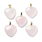 Natural Rose Quartz Pendants, with Brass Findings, Heart, 22~23x20x5mm, Hole: 6.5x3.5mm