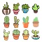 12Pcs 12 Style Acrylic Badges Brooch Pins, Cute Lapel Pin, Cactus & Plant, Mixed Color, 38~53.5x27~36x8.5mm, pin: 0.8mm, 1pc/style