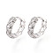Brass Micro Pave Clear Cubic Zirconia Hoop Earrings, Ion Plating(IP), Real Platinum Plated, 12.5x13.5x4mm