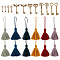 24Pcs 12 Colors Polycotton Tassel Pendants Hanging with Tibetan style Alloy Pendant, Mixed Color, 40~132x13.5~40x3.3~5.5mm, 2pcs/style