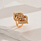 Hollow Brass Micro Pave Cubic Zirconia Finger Rings for Women, Gourd-Shaped, Golden, Turquoise, 36mm, Inner Diameter: 16mm~18mm