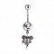 316L Surgical Stainless Steel Pave Clear Cubic Zirconia Curved Barbell Dangle Belly Rings, Stainless Steel Color, Heart, Bar Length: 3/8