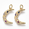 Brass Micro Pave Colorful Cubic Zirconia Pendants, with Jump Round, Moon, Nickel Free, Real 18K Gold Plated, 19x11.5x2mm, Jump Round: 5x0.8mm, Inner Diameter: 3mm