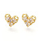 Cubic Zirconia Heart Stud Earrings, Brass Earrings for Women, Real 18K Gold Plated, 11x13mm