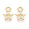 Brass Charms, Star, Lead Free & Nickel Free & Cadmium Free, Real 18K Gold Plated, 12x9x1mm, Hole: 2.5mm
