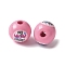Mother's Day Theme Printed Wood European Beads, Large Hole Beads, Round, My Mom Beatiful, Word, 16.5x14.5mm, Hole: 4mm