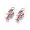 Brass Micro Pave Cubic Zirconia Pendants, Lobster, Orange Red, Platinum, 23.5x10x3mm, Hole: 3mm