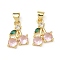 Brass Micro Pave Cubic Zirconia Pendants, Rack Plating, Cherry Charms, Lead Free & Cadmium Free, Long-Lasting Plated, Real 18K Gold Plated, 16.5x12x3.5mm, Hole: 4x3mm