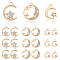 36Pcs 3 Styles Alloy Crystal Rhinestone Pendants, Moon with Star Charm, Golden, 17~22x13.5~17.5x2~2.5mm, Hole: 1.8~2.3mm, 12pcs/style