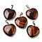 Dyed & Heated Natural Red Tiger Eye Pendants, Heart, with Brass Findings, Platinum, 22~23x20~20.5x6~7.5mm, Hole: 5x8mm