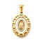 Golden 304 Stainless Steel Pendants, with Shell, Hollow Oval with Heart, Letter M, 23x16.5x2mm, Hole: 5.5x3mm