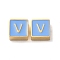 304 Stainless Steel Enamel Beads, Real 14K Gold Plated, Square with Letter, Letter V, 8x8x4mm, Hole: 2mm