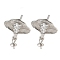 925 Sterling Silver Micro Pave Cubic Zirconia Stud Earrings Findings, Ginkgo, Real Platinum Plated, 15x12mm, Pin: 1x11mm