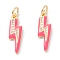Brass Micro Pave Clear Cubic Zirconia Pendants, with Enamel & Jump Ring, Long-Lasting Plated, Lightning Bolt, Real 18K Gold Plated, Cerise, 19x5.5x2mm, Hole: 3.6mm