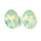 Glass Cabochons, Faceted, Oval, Lawn Green, 14x10x5mm, 36pcs/set