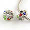 Alloy Rhinestone European Beads, Flower Large Hole Beads, Antique Silver, Colorful, 12x8mm, Hole: 5mm