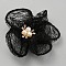 Flower Cloth Shoe Decorations, Detachable Iron Shoe Buckle Clips, with Imitation Pearl, Black, 75x21.5mm