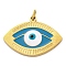 Ion Plating(IP) 304 Stainless Steel Enamel Pendants, with Jump Ring, Manual Polishing, Eye Charm, Real 18K Gold Plated, Deep Sky Blue, 14.5x20x2.5mm, Hole: 2.5mm