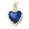 Rack Plating Brass Enamel Pendants, with Jump Ring, Cadmium Free & Lead Free, Long-Lasting Plated, Sacred Heart, Real 18K Gold Plated, Blue, 28.5x19x3.5mm, Hole: 3mm