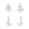 4Pcs 2 Styles 925 Sterling Silver Charms with Jump Rings & 925 Stamp, Butterfly/Flower, Silver, 11.5x8~11x1.5~3mm, Hole: 3.5~4mm, 2pcs/style
