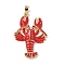 Brass Enamel Pendants, Lobster Charms, Golden, 19x21x4mm, Hole: 5x2.5mm