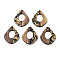 Translucent Resin Waxed Walnut Wood Pendants, with Gold Foil, Teardrop, Black, 32.5x27x3mm, Hole: 2mm