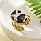 304 Stainless Steel Open Cuff Rings for Women, with PU Leather Fur, Oval, Real 14K Gold Plated, Inner Diameter: Adjustable