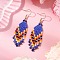 Bohemian Glass Seed Beads Dangle Earrings, with 304 Stainless Steel Earring Hooks, Golden, Blue, 59.5x20mm