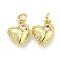 Rack Plating Brass Micro Pave Clear Cubic Zirconia Charms, with Jump Rings, Cadmium Free & Lead Free, Long-Lasting Plated, Heart, Real 18K Gold Plated, 13.5x10x6mm, Hole: 3mm