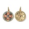 Brass Micro Pave Cubic Zirconia Pendants, with Colorful Enamel, Flat Round with Flower Charms, Real 18K Gold Plated, 23.5x20x2.5mm, Hole: 4.3mm