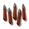 Natural Red Jasper Pointed Big Pendants, Faceted Bullet Charms with Rack Plating Platinum Plated Brass Findings, 56~65x11~11.5x10~10.5mm, Hole: 4X3mm