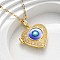 304 Stainless Steel Neacklace, Brass Micro Pave Clear Cubic Zirconia Heart with Evil Eye Box Pendant Neacklace, Real 18K Gold Plated, 15.16 inch(38.5cm) Long+60mm Extender