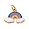 304 Stainless Steel Enamel Pendants, Ion Plating(IP), Rainbow & Cloud Charm, Real 14K Gold Plated, Colorful, 14.5x19x1.5mm, Hole: 5x3.7mm