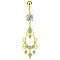 Teardrop Brass Pave Clear Cubic Zirconia Curved Barbell Dangle Belly Rings, Golden, Bar Length: 3/8