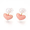 Heart Brass Natural Pearl Stud Earrings, with 925 Sterling Silver Pins & Enamel, Real 18K Gold Plated, 13~14x10.5~11mm