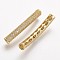 Brass Micro Pave Cubic Zirconia Tube Beads, Tube, Curved, Clear, Golden, 31.5x4.2mm, Hole: 2mm