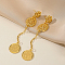 Hollow Flower with Coin Brass Tassel Stud Earrings, Golden, 92x16mm