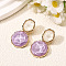 Zinc Alloy Resin Dangle Stud Earrings, Flat Round with Oval, Golden, Plum, 40x22mm