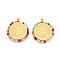 304 Stainless Steel Pendants, Flat Round with Saint Benedict, with Glass Beads, Ion Plating(IP), Real 18K Gold Plated, Faceted, Colorful, 34.5x34.5x3.5mm, Hole: 5x3.5mm