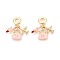 Brass Micro Pave Clear Cubic Zirconia and Enamel European Dangle Charms, Handbag & Lipstick & Airplane, Large Hole Pendants, Real 18K Gold Plated, Pink, 29mm, Hole: 4.8mm