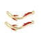 Brass Micro Pave Clear Cubic Zirconia Connector Charms, Dark Red Enamel Fish Links, Rack Plating, Long-Lasting Plated, Cadmium Free & Lead Free, Real 18K Gold Plated, 32.5x11x3.5mm, Hole: 1.4mm