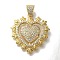 Heart Rack Plating Brass Micro Pave Clear Cubic Zirconia Pendant, Long-Lasting Plated, Lead Free & Cadmium Free, Real 18K Gold Plated, 30x28x3mm, Hole: 5x3mm