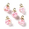 Glass Pendants, Round, with CCB and Handmade Polymer Clay, Strawberry, 21.5x16mm, Hole: 2.5mm