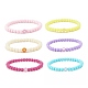 6Pcs 6 Color Flat Round with Heart Acrylic Beaded Stretch Bracelets Set for Women BJEW-JB08062-1