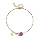 Fußkettchen aus Edelstahl 304 mit natürlicher Rubinperle und Blumenmuster für Damen&nbsp;AJEW-AN00854-3