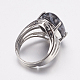 天然な雪片オシディアン広帯域指指輪  真鍮製の指輪のパーツ  オーバル  18mm RJEW-K224-A08-2